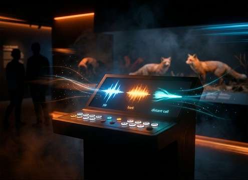 Museum kiosk buttons triggering different fox call sound effects