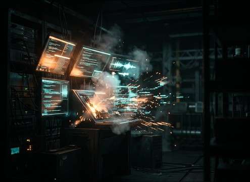 Hacker terminal glitch sound for on-screen code reveal