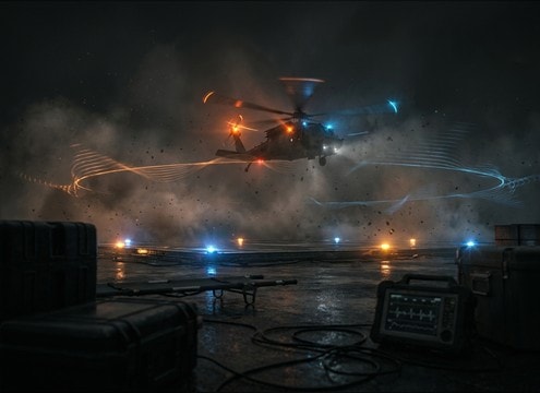 Medical helicopter landing rotor wash sound effect