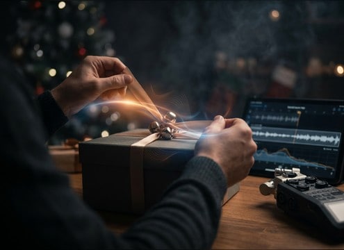 Soft bell jingle accent during gift unboxing