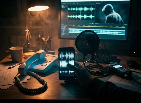 Phone screen with waveform of a recorded prank segment