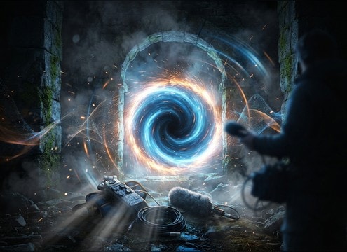 Portal opening whoosh with stereo swirl and long decay