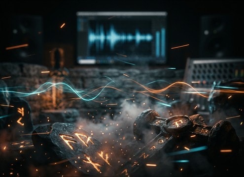 Rune reveal magic sound with scrape and glow bloom
