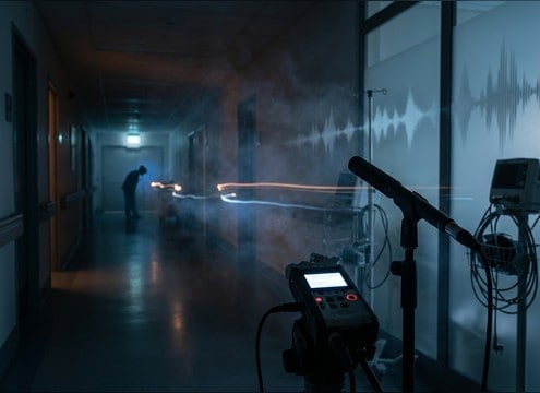 Hospital hallway ambience with distant male crying sound effect