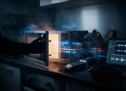 Microwave door and keypad sounds for kitchen scene continuity