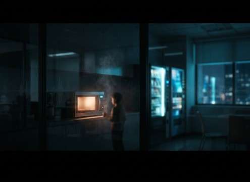 Distant microwave hum for office break room ambience