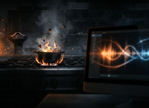 Kitchen video with comedic oh no reaction
