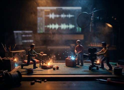 Stop-motion animator adding small pop cues to miniature movements