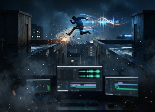 Parkour runner with stair dash and rooftop running audio