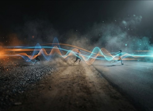 Training montage switching running surfaces with matching audio