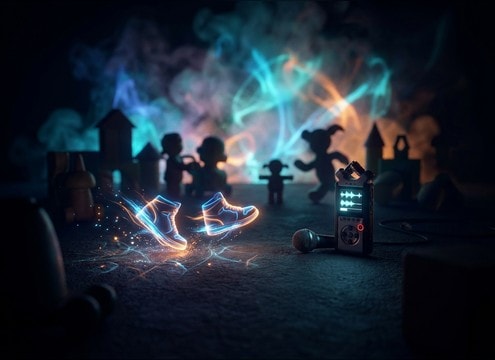 Animated character running with light footsteps sound