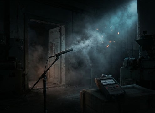 Horror scene with sudden ambience drop to silence