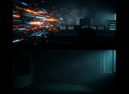 Glitch transition ending in a short silence