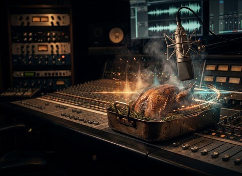 Thanksgiving cooking montage with a turkey gobble sound cue