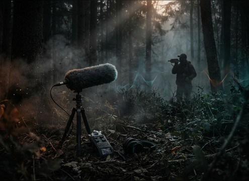 Woodland scene using distant wild turkey call sound effects