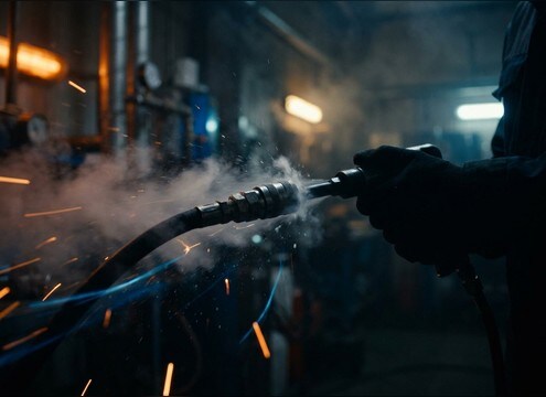 Compressed air release for pneumatic tool scene