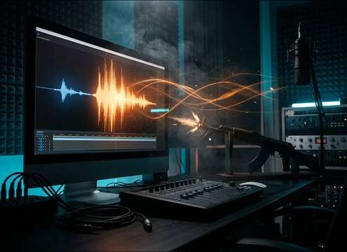 Replacing production audio with AK47 shot SFX in an action scene