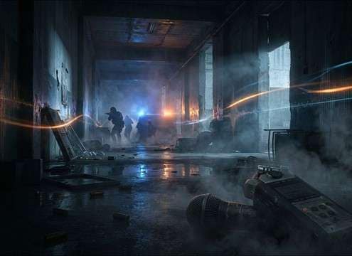 Indoor AK47 gunfire with hallway reflections for a raid scene