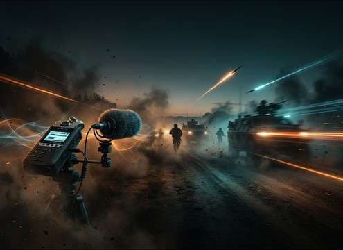 Outdoor AK47 report layered into a chase sequence