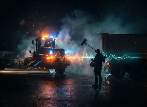 Construction vehicle reversing with a backup beeper sound