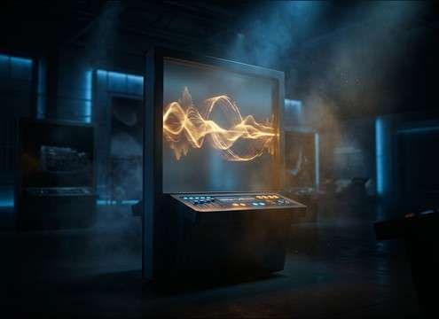 Museum kiosk playing an amber alert style sound effect loop