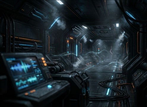 Spaceship interior ambience with steady mechanical hum