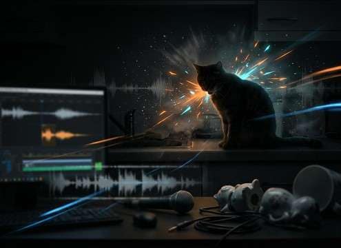 Angry cat hiss timed to a comedic reaction shot