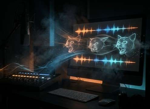 Cartoon cat animation synced with angry meow and hiss