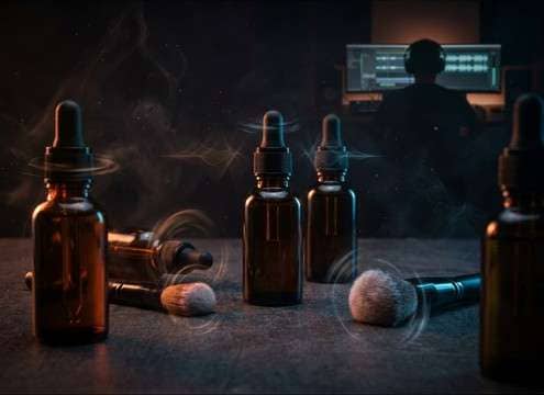 ASMR tapping and bottle handling sounds for skincare routine video