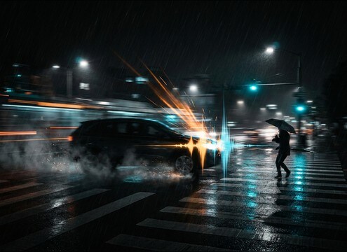 Horn sound effect for pedestrian safety PSA scene