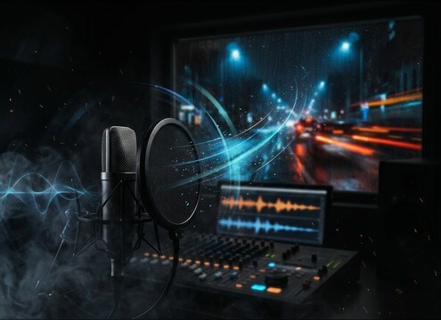 Auto horn sounds used in audio drama street scene