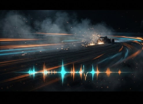 Racing montage timeline with rev and skid sound cues
