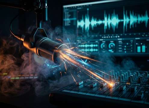 Radio show waveform with a ba-dum-tss drop between lines