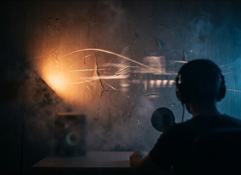 Distant baby cry heard through a wall in a scripted scene