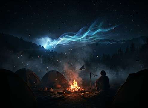 Audio drama session using a distant eagle screech as a scene marker
