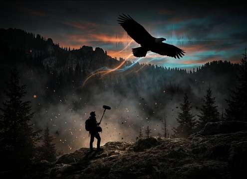 Survival game scene with an eagle flying overhead and a screech trigger