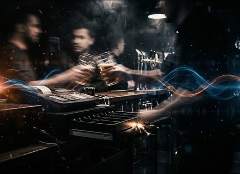 Bar B-roll montage using glass clinks and register dings