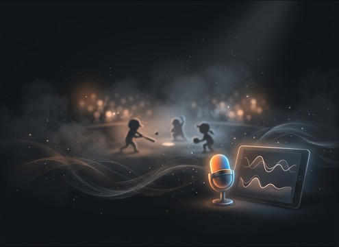 Animated baseball scene with gentle bat and crowd sounds