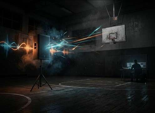 School gym buzzer sound effect with room reflections