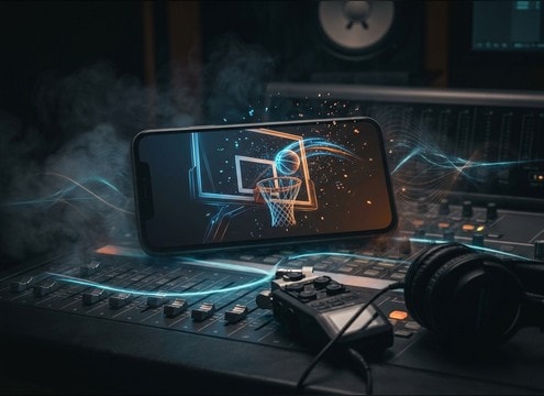 Basketball mobile game interface using swish and rim tick sounds