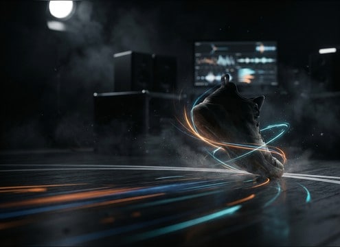 Sneaker commercial close-up with squeak stop sound effect