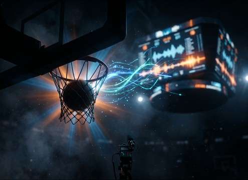 Sports scoreboard animation using a short basketball net swish sting
