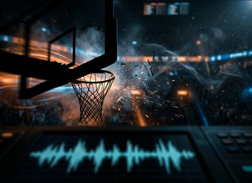 Sports highlight dunk with bass slam sync