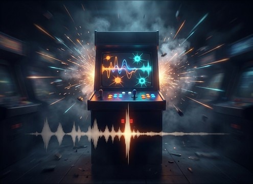 Rhythm game interface with a drop hit cue on a combo event