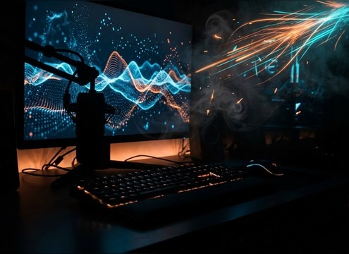 Streaming overlay showing a stinger transition with a beat drop
