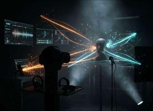 VR forensics scene with distance-matched splatter audio