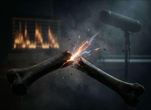 Close-up horror scene using a bone fracture sound effect
