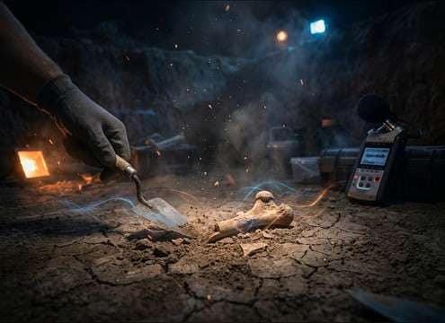 Archaeology scene using gentle bone handling sound effects