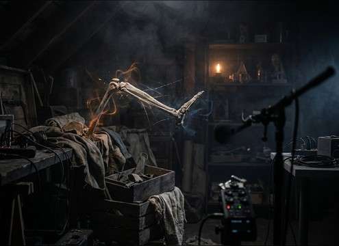 Halloween skeleton prop moving with creaks and clacks