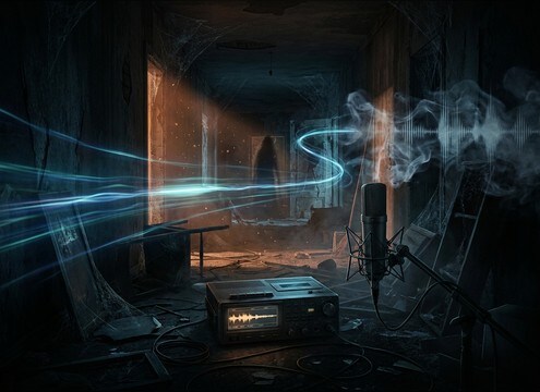 Haunted hallway scene with a distant ghost boo